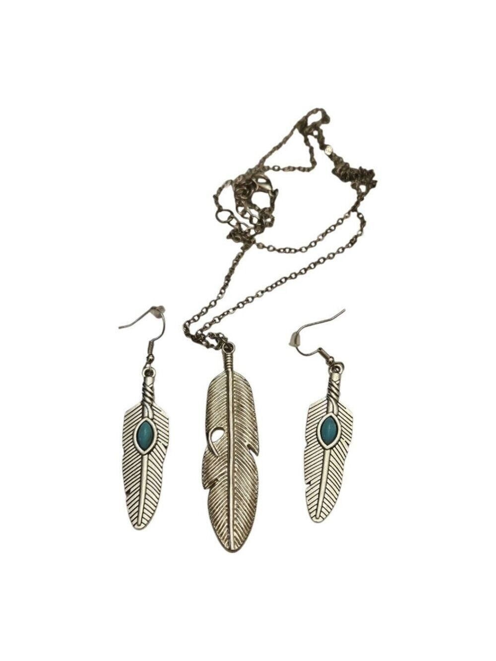 Women's Unbranded Jewelry Set Silver Feather Necklace & Earrings - Picture 4 of 4